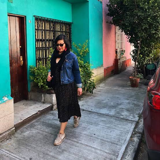 Black Patterned Midi Dress Layered Under a Classic Denim Jacket Black Patterned Midi Dress Layered Under a Classic Denim Jacket — Mexico City Outfits 2027