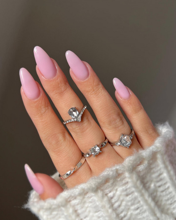 Opaque Baby Pink Glossy Almonds Opaque Baby Pink Glossy Almonds — Long Almond Pink Nails Ideas 2027