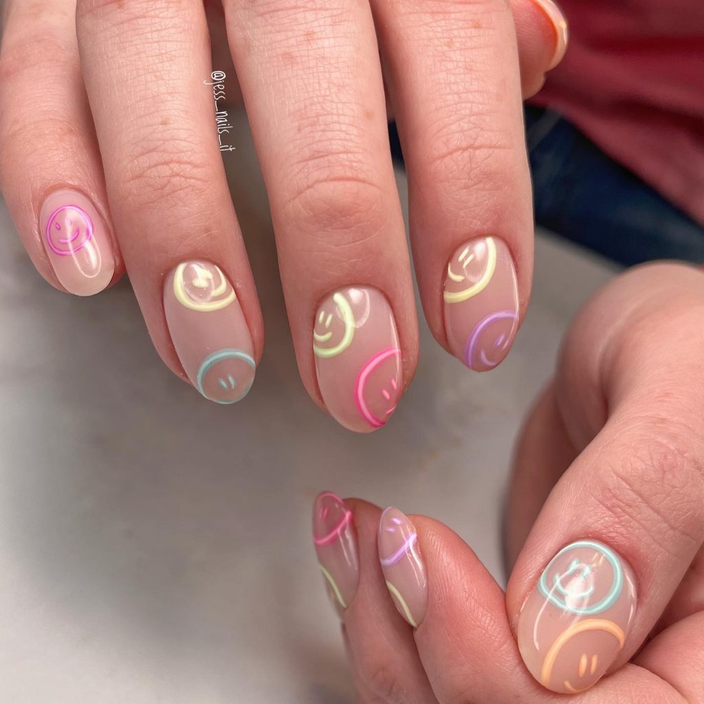 Pastel Neon Smiley Face Outline Nails Pastel Neon Smiley Face Outline Nails — Nail Art 2027 for Beginners