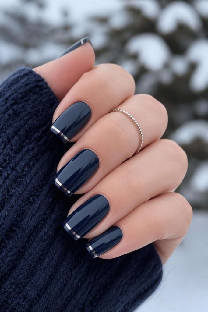 Deep Navy Glossy Edge Line Nails Deep Navy Glossy Edge Line Nails — Medium Length Winter Nails 2027