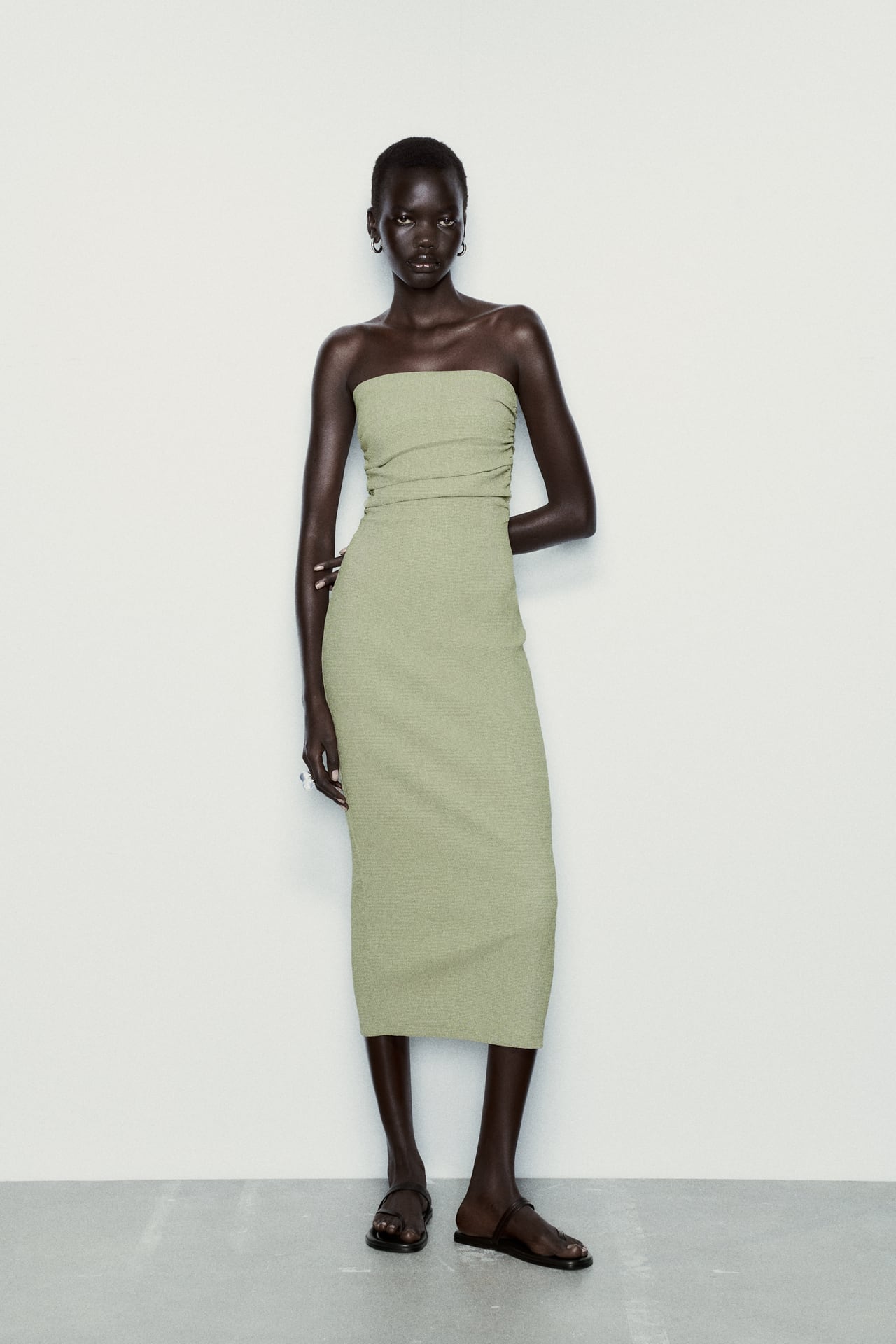 Minimalist Daywear: Sage Green Strapless Knit Dress — Sage Green Outfits 2027