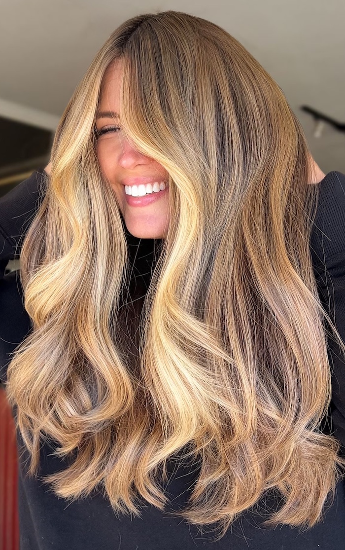 Mid-Back Waves With Radiance Honey Gold Balayage — Balayage on Wavy Hair 2027
