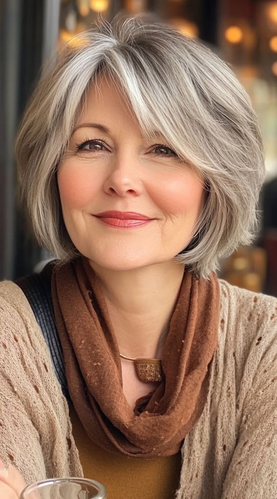 Chin-Length Bob with Soft Fringe and Waves Chin-Length Bob with Soft Fringe and Waves — Bob 2027 for Women Over 50
