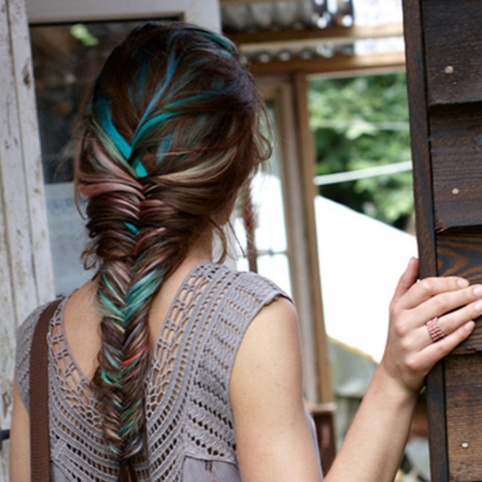 Mid-Back Fishtail Braid With Color Streaks Mid-Back Fishtail Braid With Color Streaks — Hairstyles 2027 for College