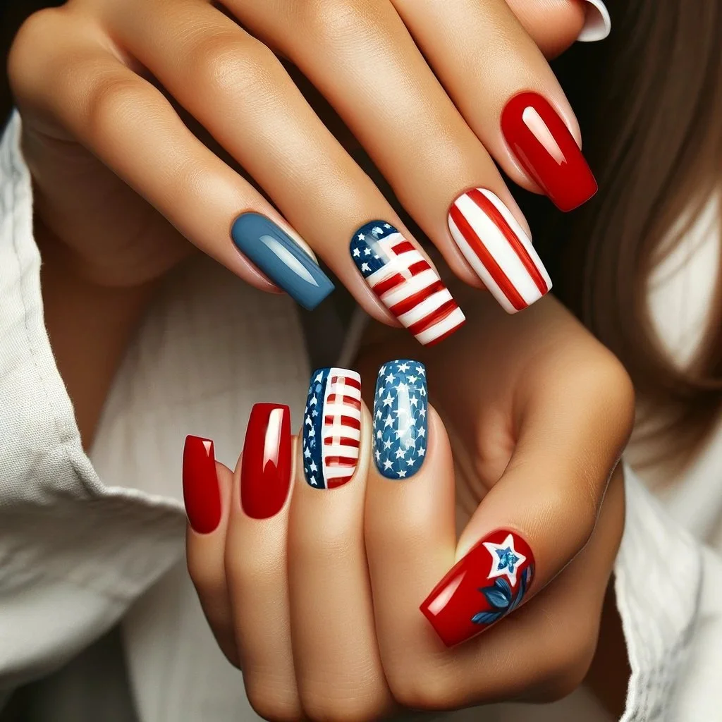 Medium Coffin Flag and Stripes Medium Coffin Flag and Stripes — Memorial Day Nails 2027