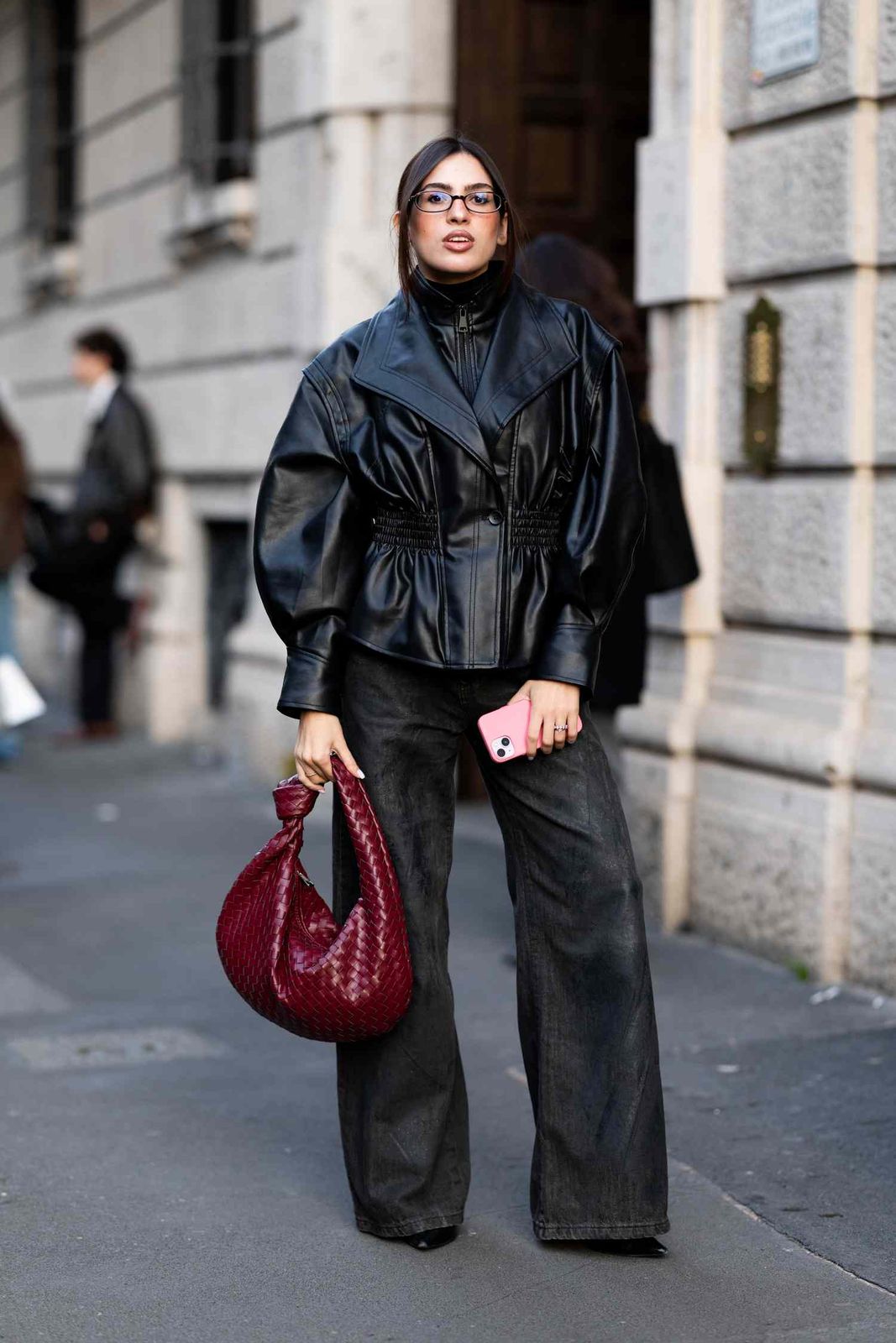 Casual Black Bootcut Jeans with Oversized Leather Jacket — Black Bootcut Jeans Outfits 2027