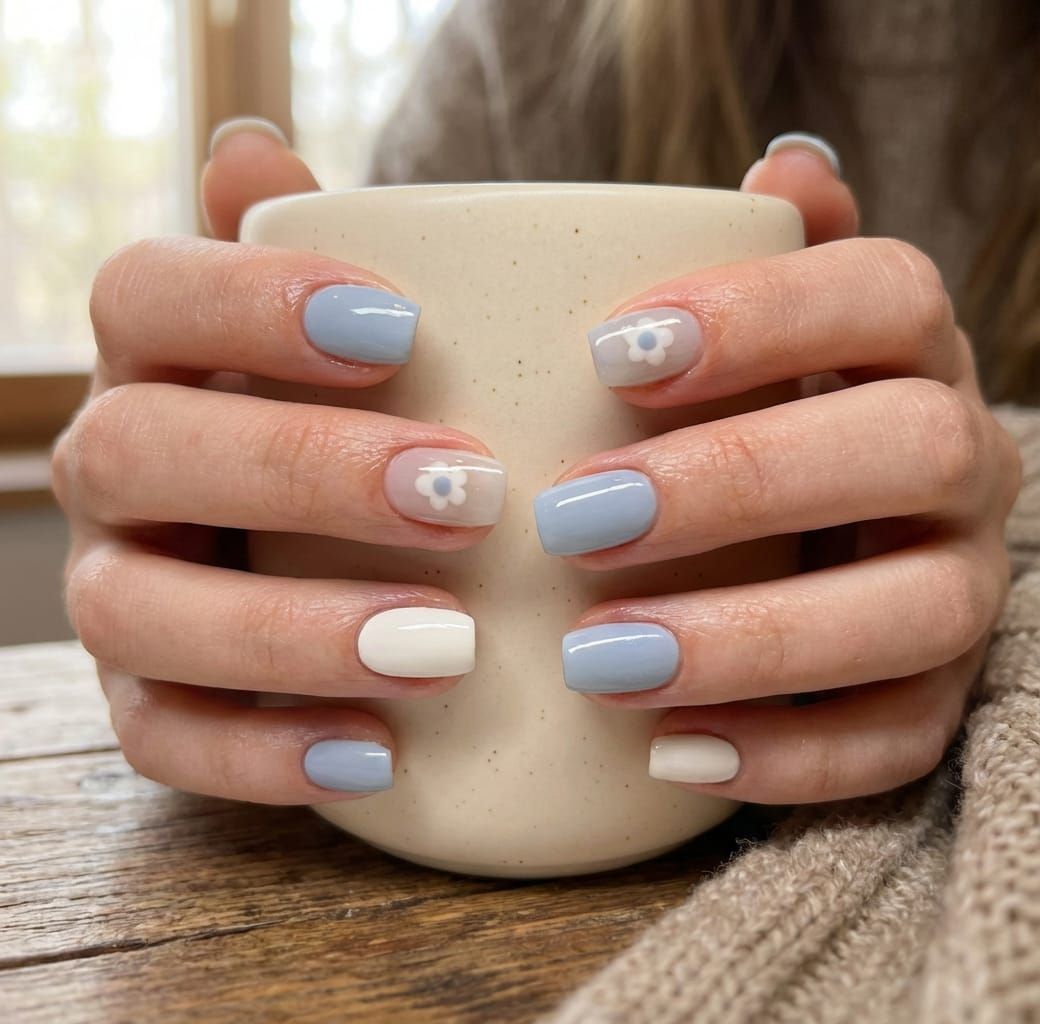 Short Square Floral Accent Nails Short Square Floral Accent Nails — Retail Nails 2027