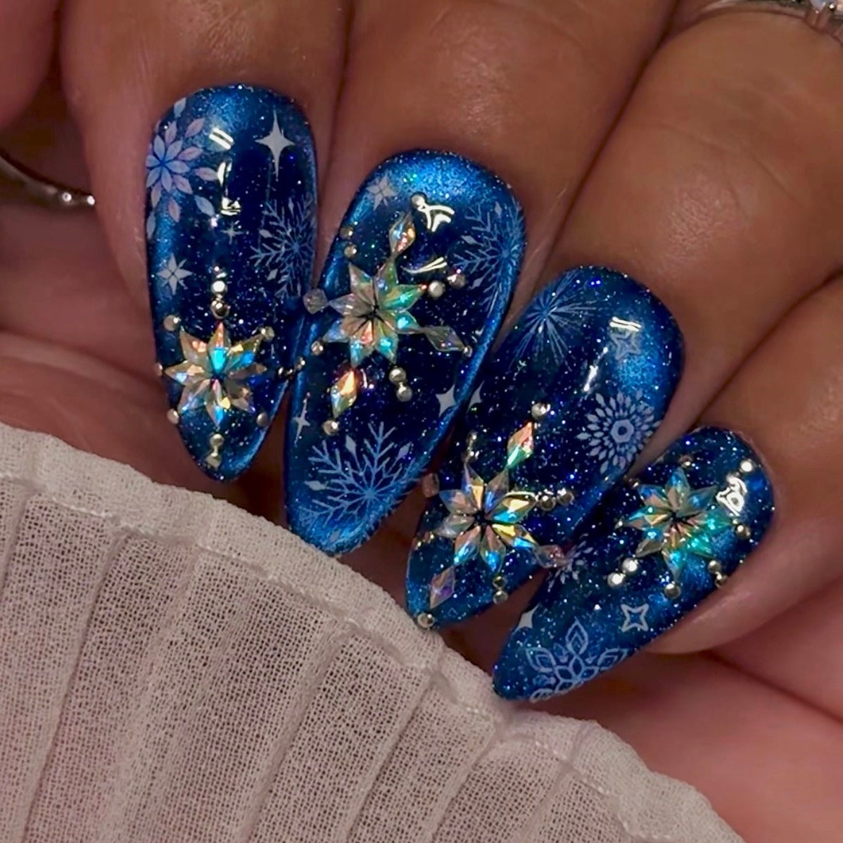 Sparkle Cat Eye Crystal Snowflake Nails – Daily Charme