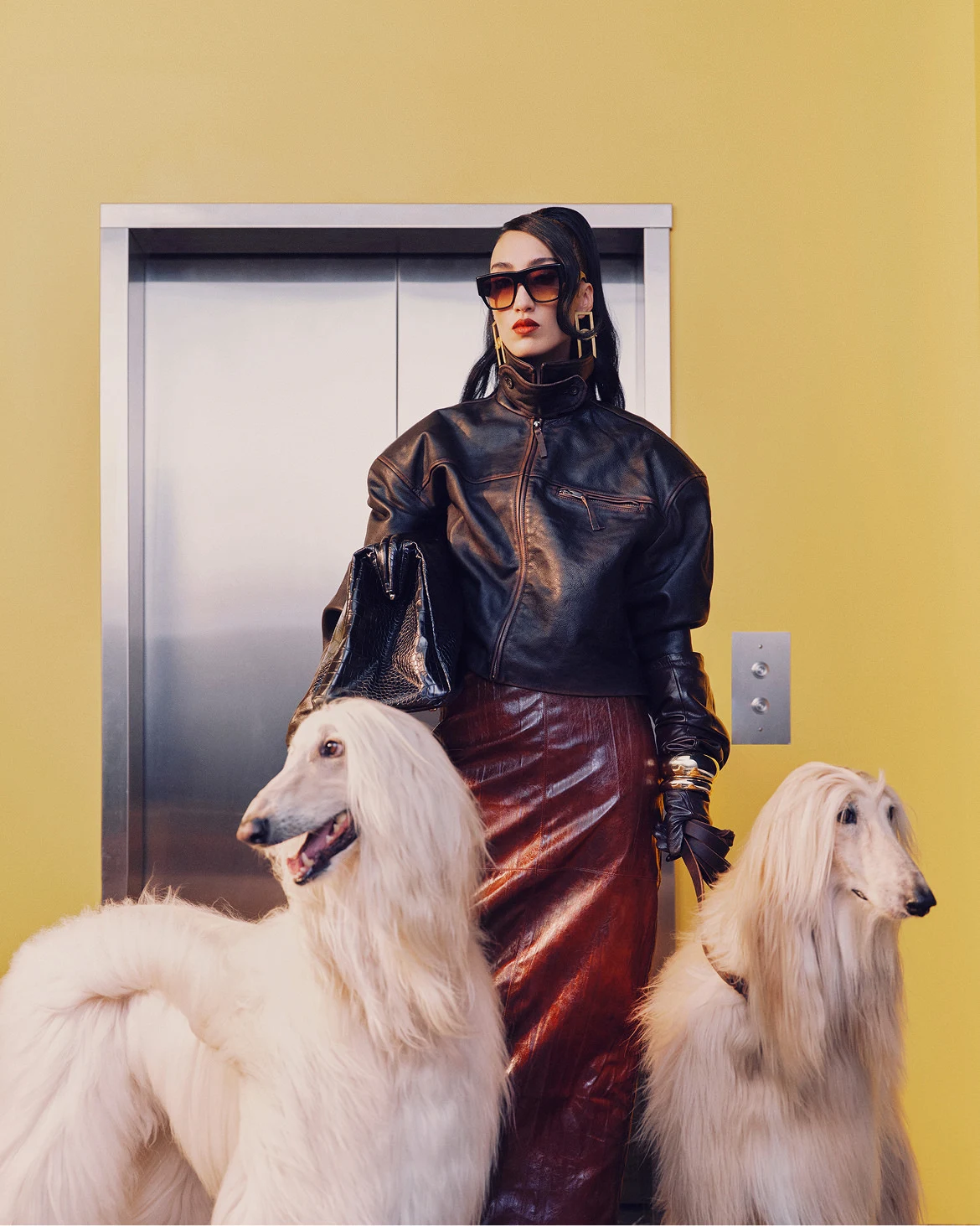 Black Leather Jacket and Deep Red Patent Skirt Black Leather Jacket and Deep Red Patent Skirt — Glamoratti Outfits 2027