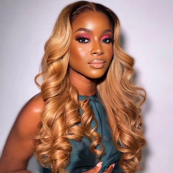 Honey Blonde Waves with Dark Roots Honey Blonde Waves with Dark Roots — Sew In Styles 2027
