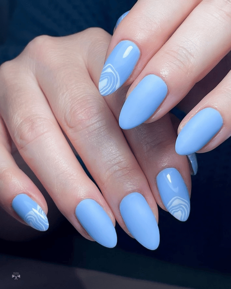 Light Pastel Blue Matte with Abstract Swirls Light Pastel Blue Matte with Abstract Swirls — Light Blue Quinceanera Nails 2027