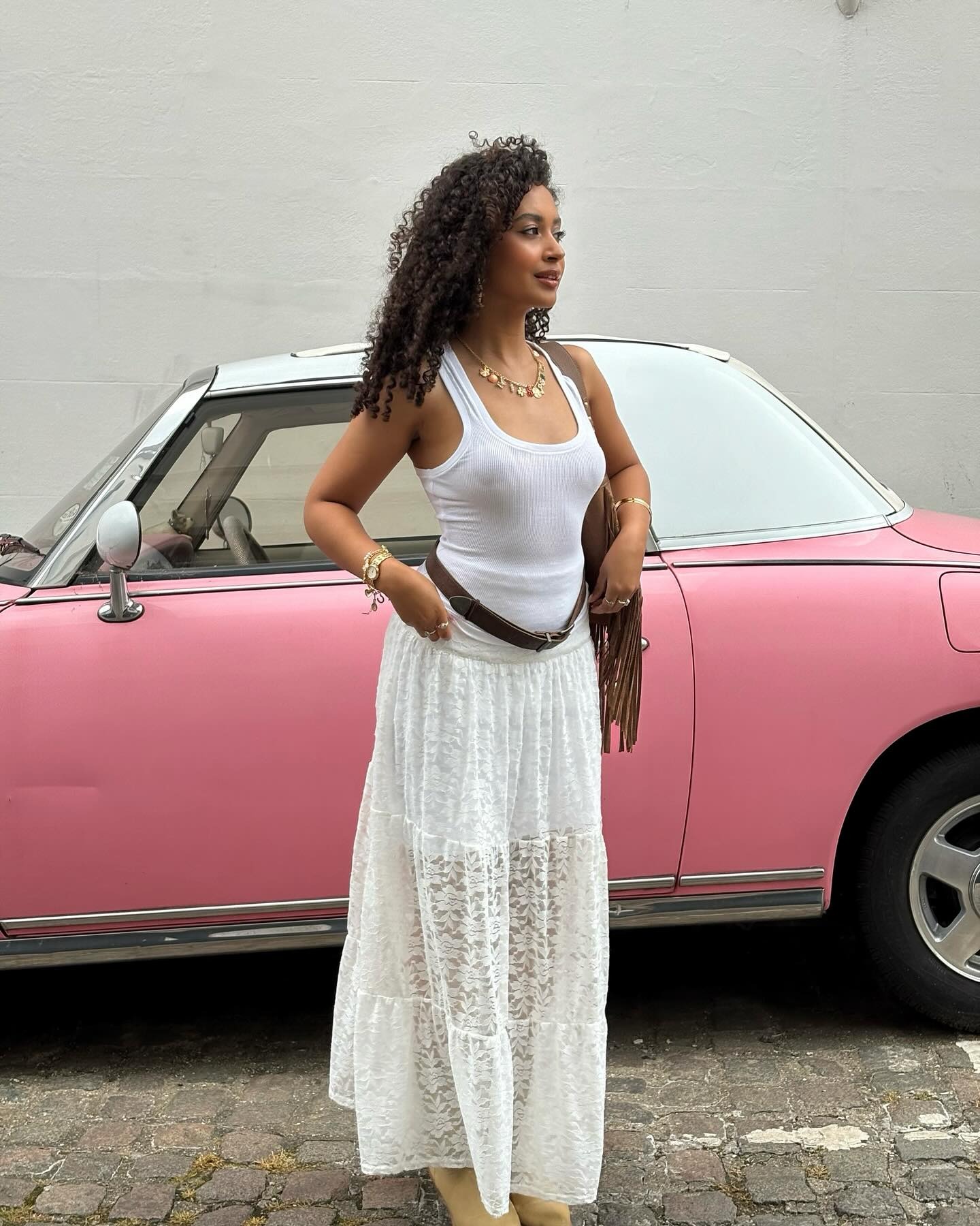 Bohemian Lace Tiered Skirt with Fringe Bag — Tiered Skirt Outfits 2027