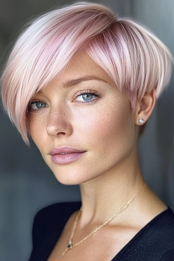 Sleek Pink Blonde Layered Pixie Sleek Pink Blonde Layered Pixie — Side Swept Pixie 2027
