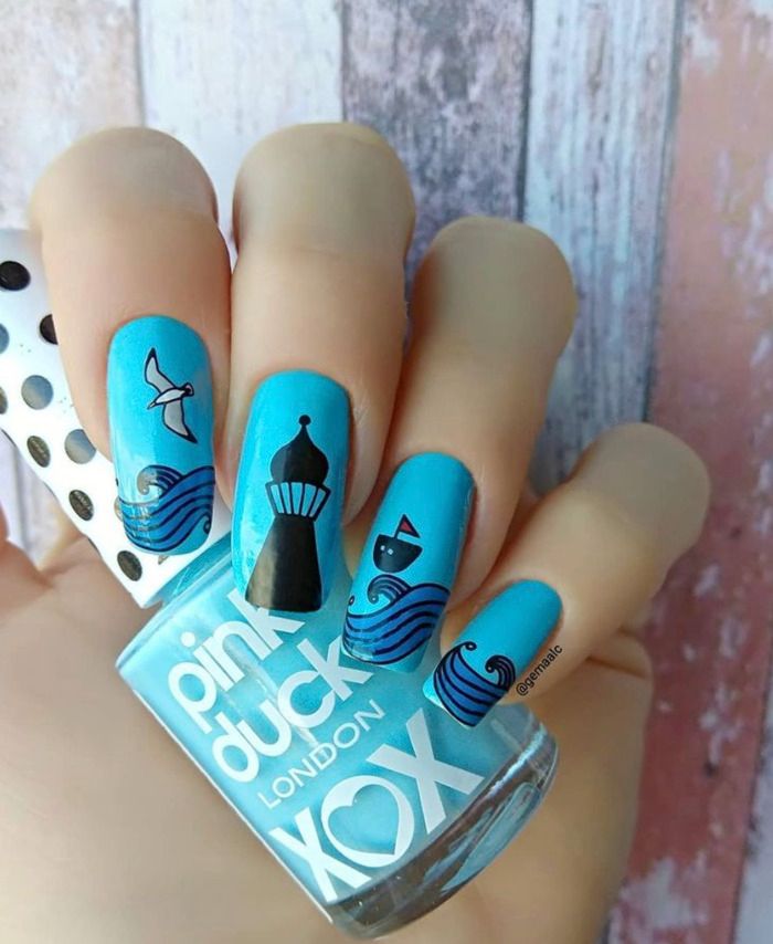 Medium Square Nautical Blue Nails Medium Square Nautical Blue Nails — Blue Duck Nails 2027