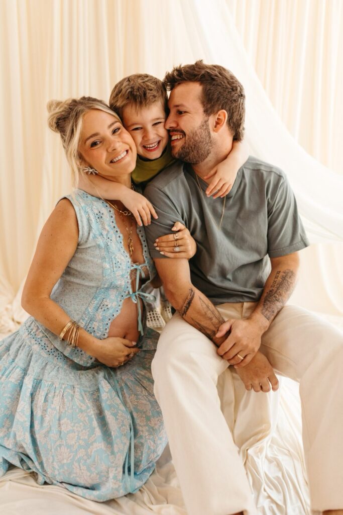 Light Blue Lace Dress with Olive Green for a Touch of Elegance — Easter Family Photo Outfits 2027