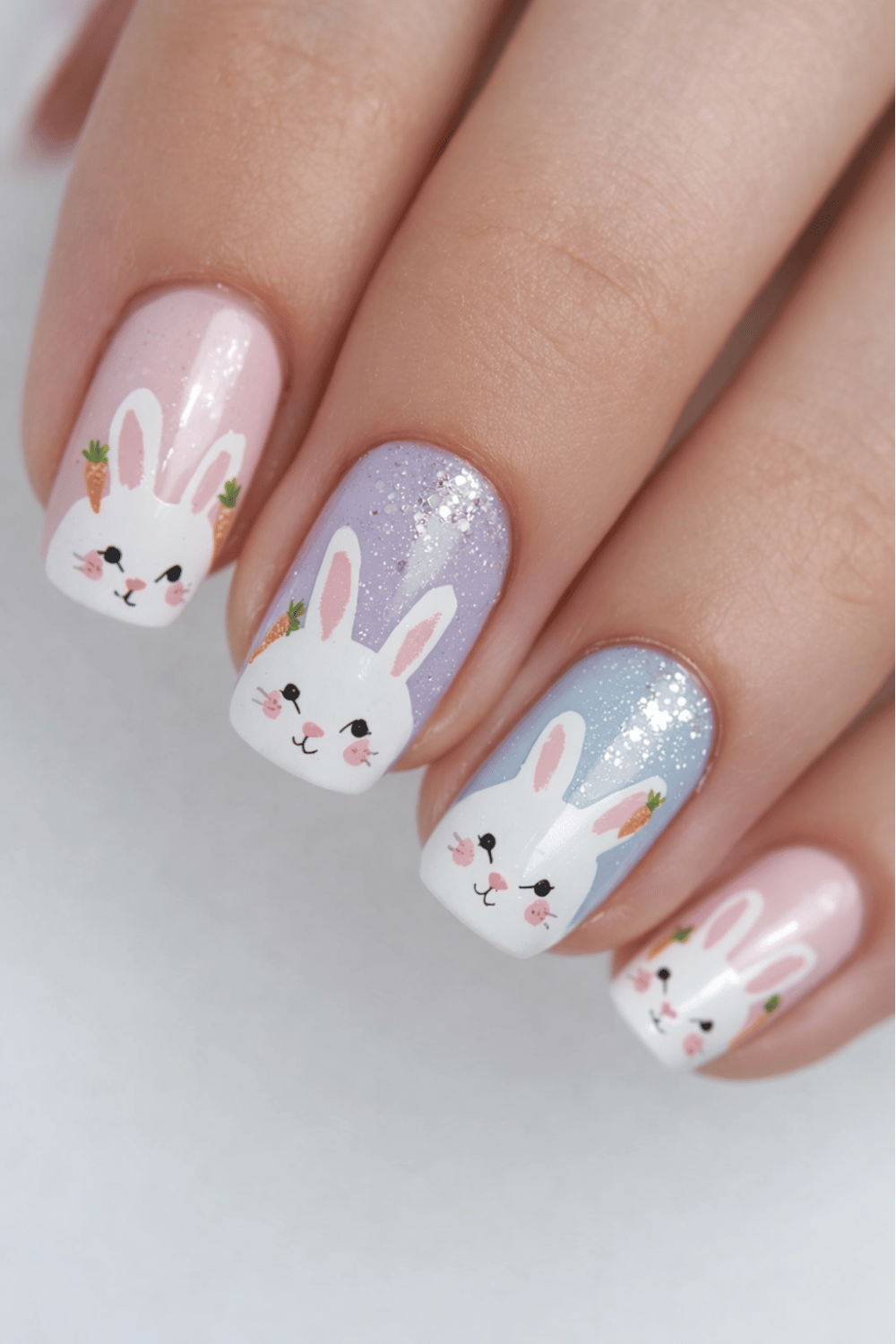 Pastel Bunny Faces with Carrot Accents Pastel Bunny Faces with Carrot Accents — Funny Bunny Nails 2027