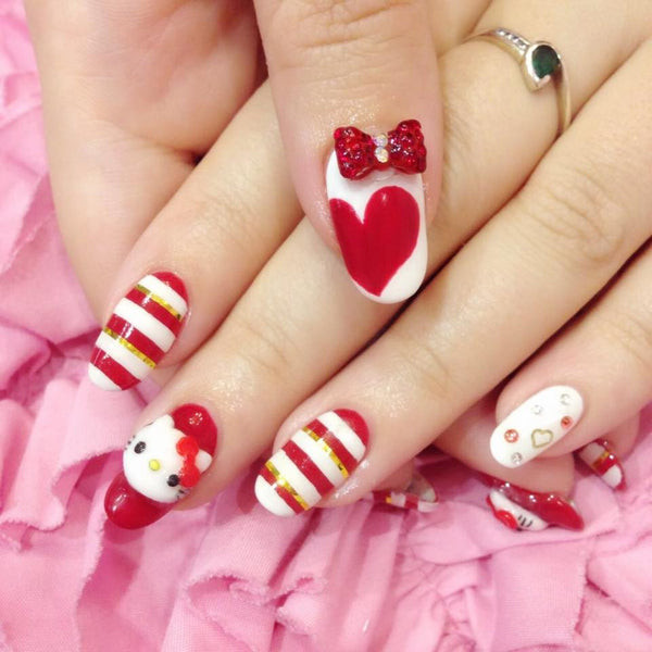 Medium Oval 3D Hello Kitty Hearts Nails — Red Hello Kitty Nails 2027