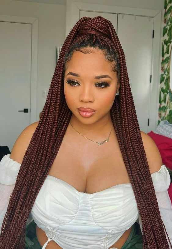 No Bangs Wavy Mid-Back Burgundy Knotless Braids No Bangs Wavy Mid-Back Burgundy Knotless Braids — Burgundy Knotless Braids 2027