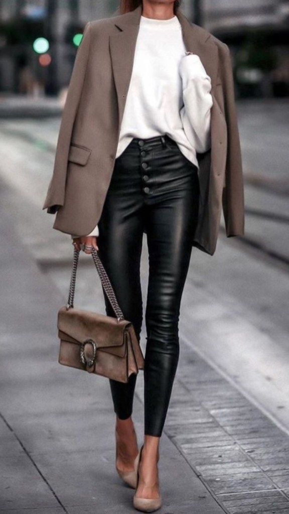 Polished Professional: Fitted Black Leather Pants with Blazer Polished Professional: Fitted Black Leather Pants with Blazer — Leather Pants Outfits 2027