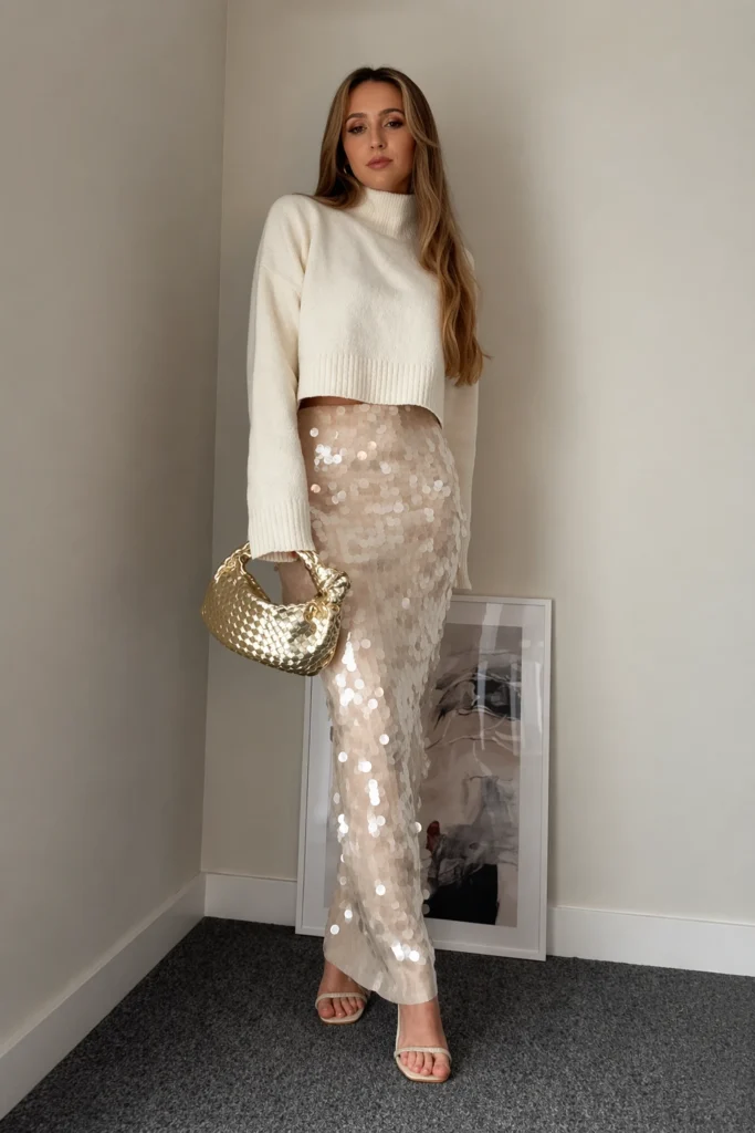 Sequin Maxi Skirt: A Casual Spin for New Year's Eve Glamour Casual New Years Eve Outfits 2027
