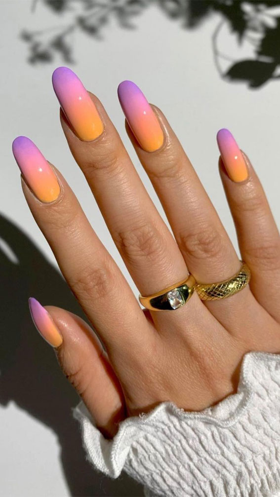 Long Oval Orange to Purple Ombre Nails Long Oval Orange to Purple Ombre Nails — Long Spring Nails 2027