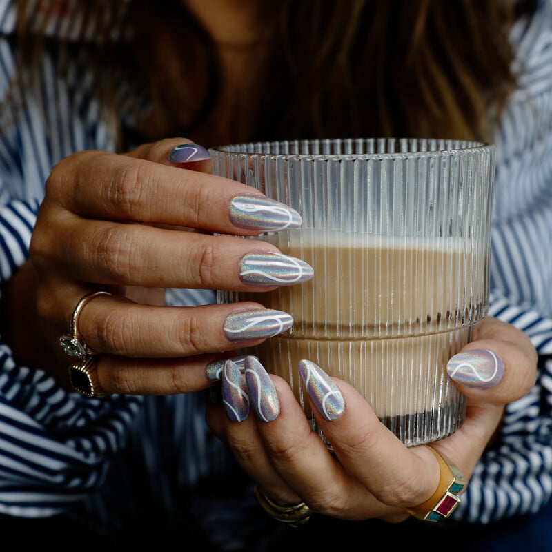 Holographic Lines Silver Purple Gradient Nails — Nail Colors 2027
