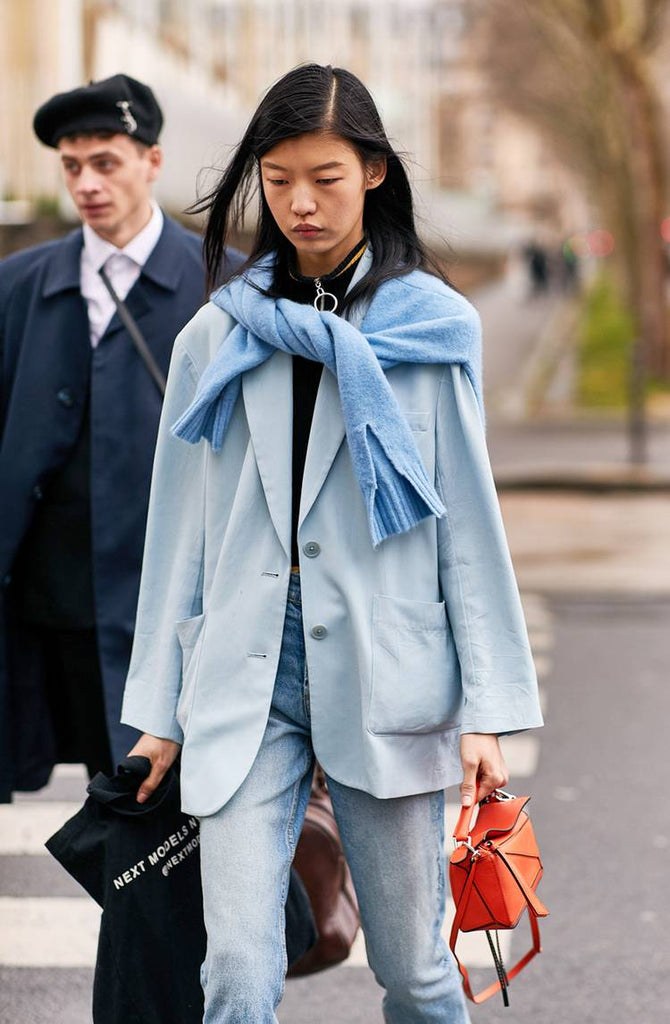 Layered Light Blue Blazer and Sweater Combination Layered Light Blue Blazer and Sweater Combination — Winter Blue Outfits 2027