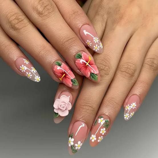 Glossy Matte Rose Visual Idea — Floral Gel Nails 2027