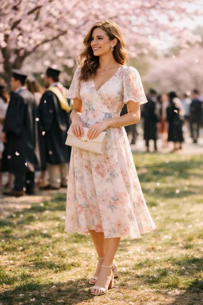 Floral Print Wrap Dress for a Spring Graduation. — Graduation Guest Outfits 2027