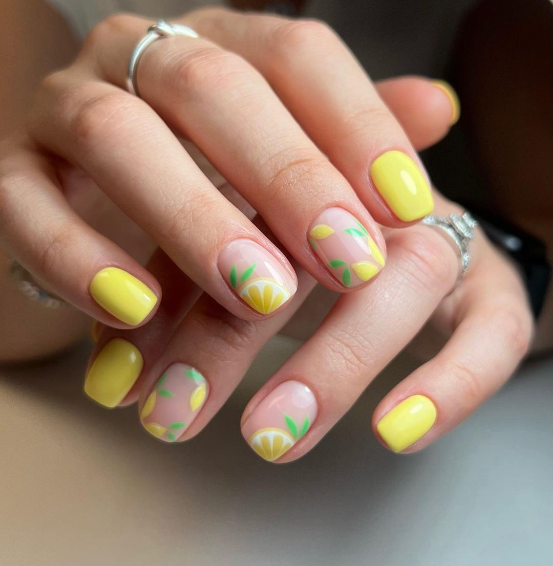 Bright Yellow with Lemon Slice Art Bright Yellow with Lemon Slice Art — Simple Short Nails 2027