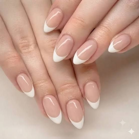 Classic French Nude Almond Nails Classic French Nude Almond Nails — Simple Gymnastics Nails 2027