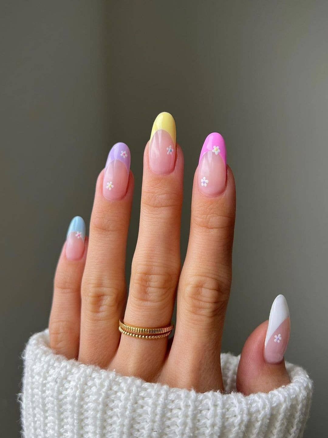Pastel French Tips with Tiny Flowers — Pastel Oval Nails 2027