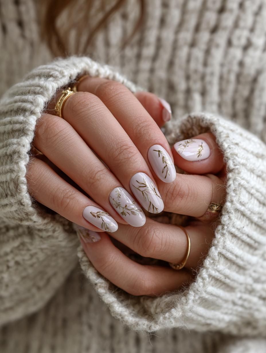 Short Oval Pale Pink Gold Botanical Lines Short Oval Pale Pink Gold Botanical Lines — Minimal Line Art Nails 2027