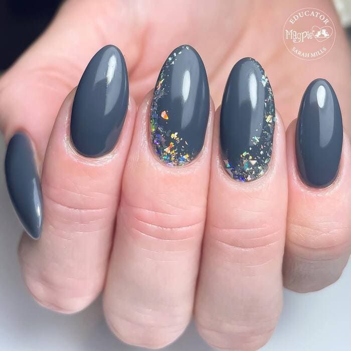 Charcoal Grey with Holographic Glitter Accents Charcoal Grey with Holographic Glitter Accents — Winter Formal Nails 2027