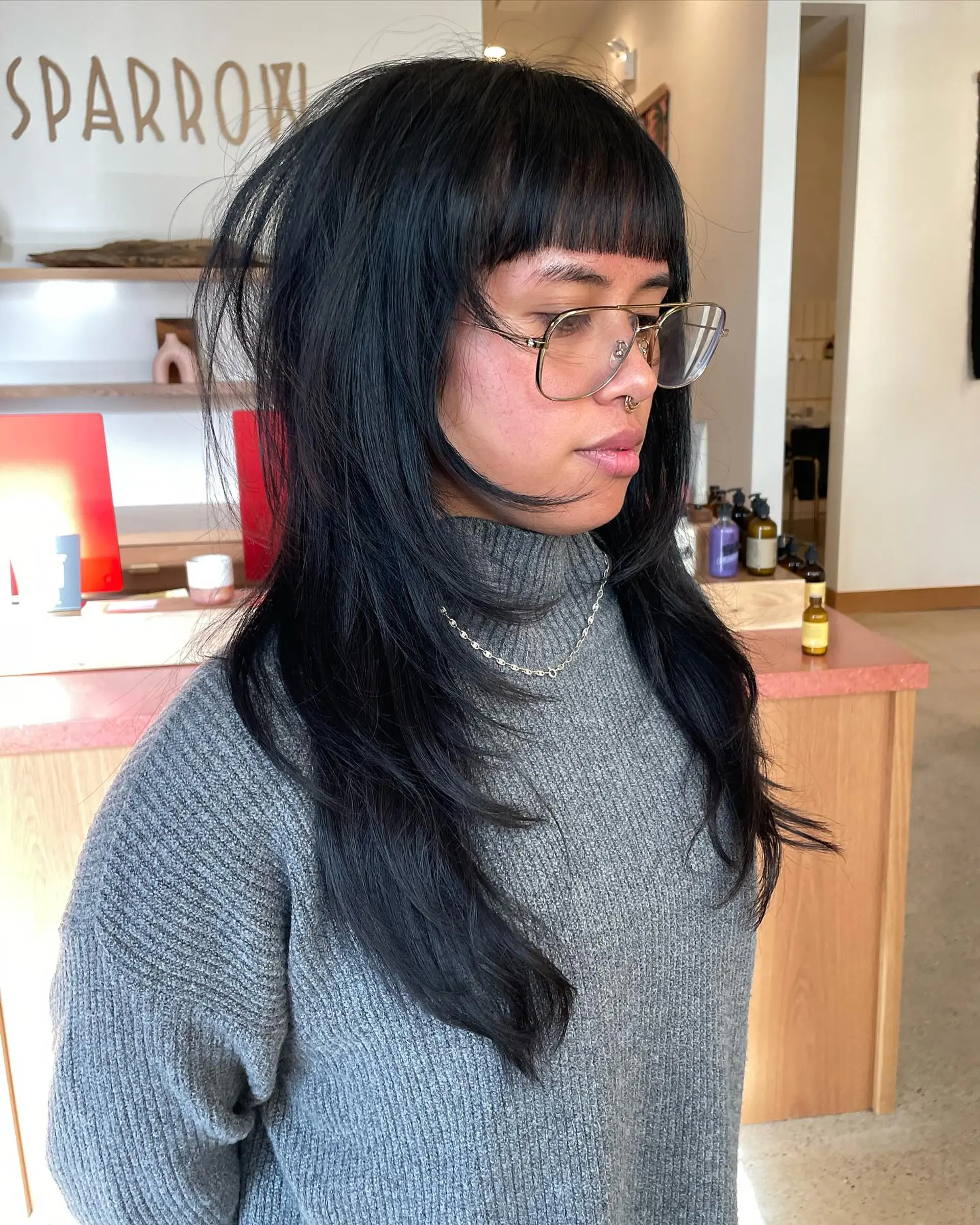 Collarbone Shag With Blunt Bangs Collarbone Shag With Blunt Bangs — Black Bangs 2027