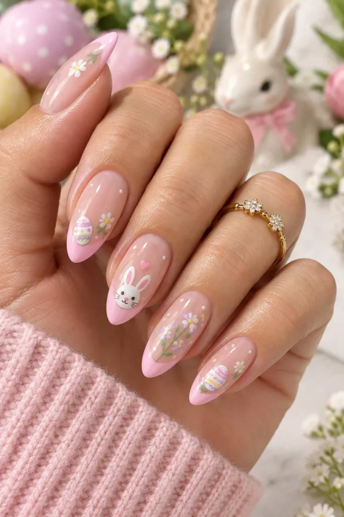 Easter Illustration Long Almond Nails Easter Illustration Long Almond Nails — Easter French Tip Nails 2027