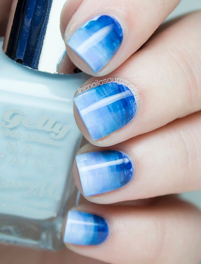 Short Square Layered Blue Ombre — Blue Watercolor Nails 2027