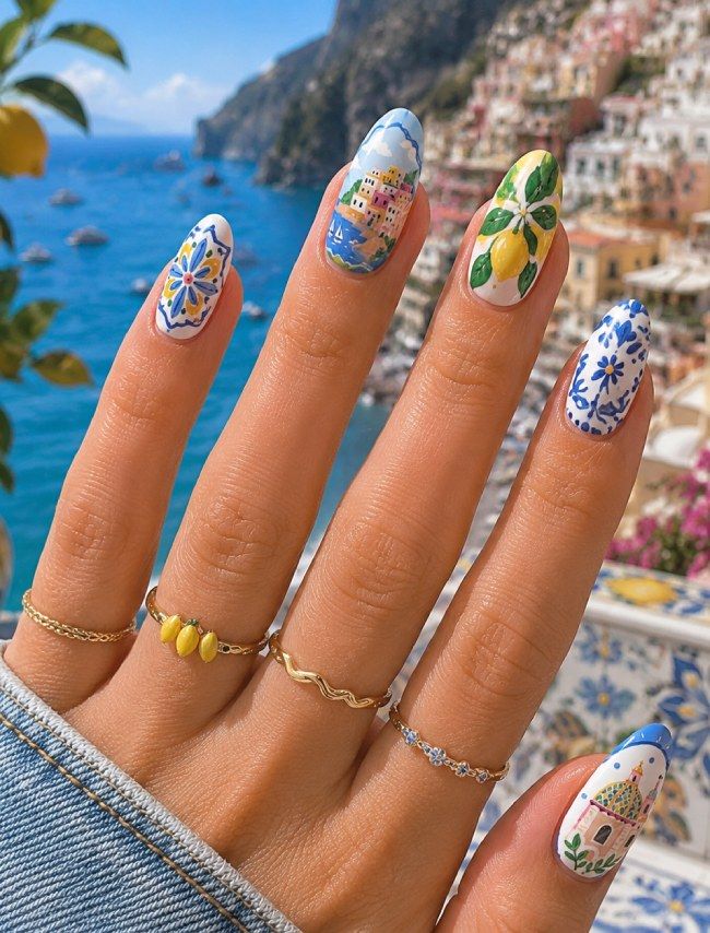 Long Almond Positano-Inspired Art Long Almond Positano-Inspired Art — Lemon Nails 2027