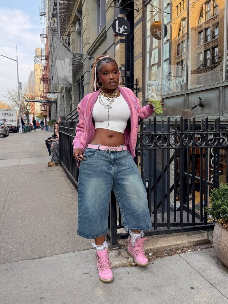 Ultra Wide-Leg Jorts with Pink Jacket and Boots Ultra Wide-Leg Jorts with Pink Jacket and Boots — Jorts Outfits 2027