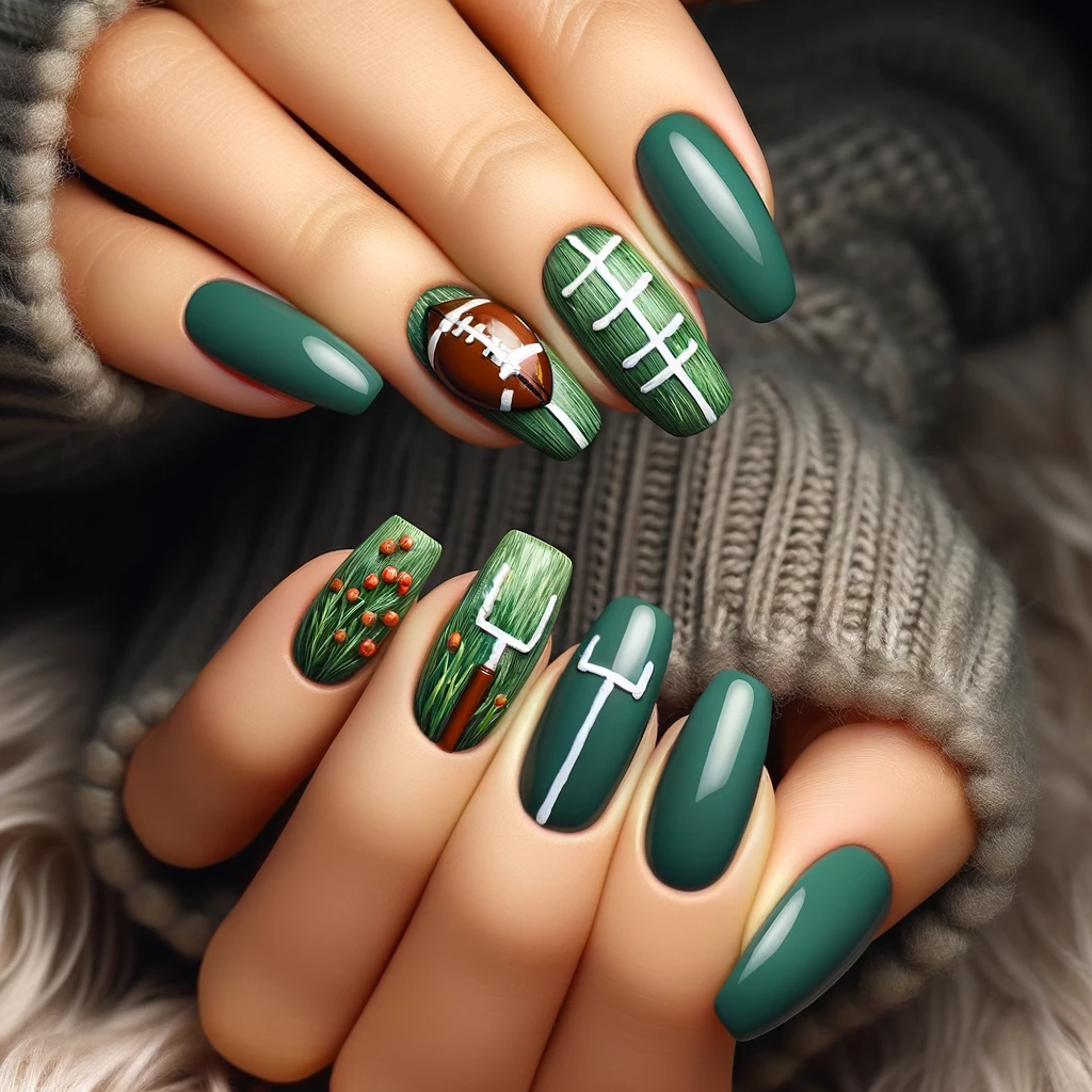 Deep Green Coffin Nails with Field Art Deep Green Coffin Nails with Field Art — Football Nails 2026