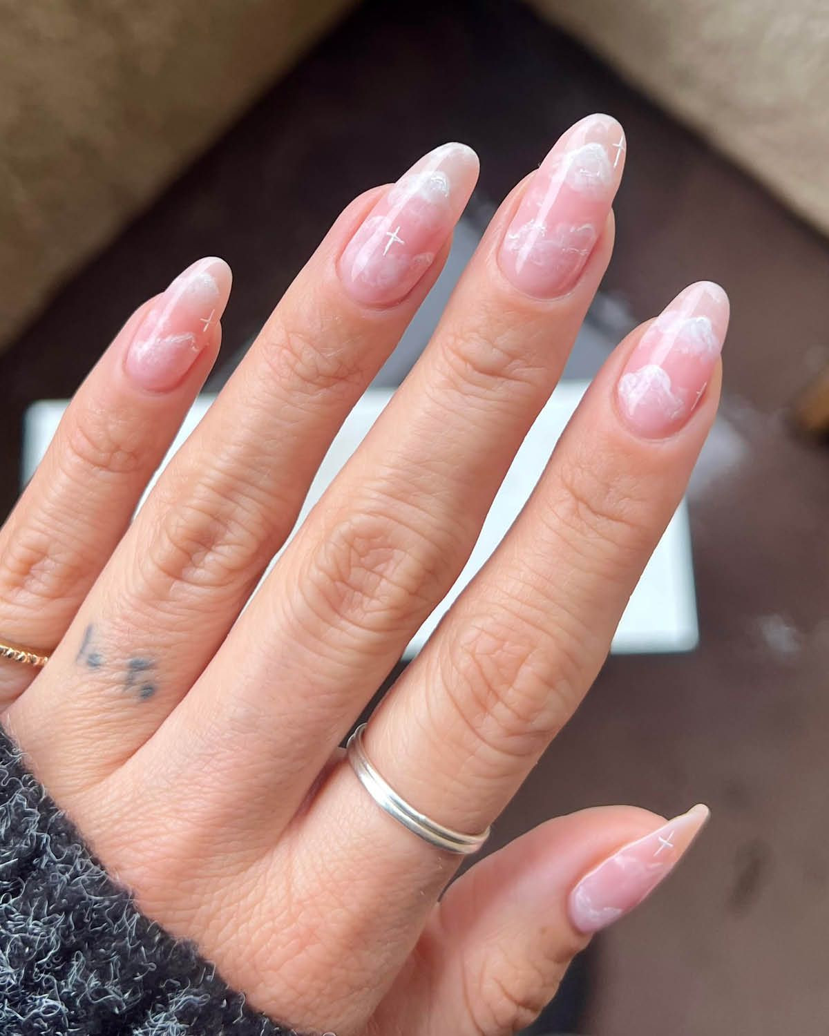 Medium Almond Sheer Pink Clouds Stars Medium Almond Sheer Pink Clouds Stars — Pink Cloud Nails 2027