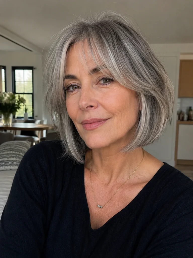 Ash Blonde Bob With Soft Curtain Bangs Ash Blonde Bob With Soft Curtain Bangs — Bangs 2027 for Women Over 50
