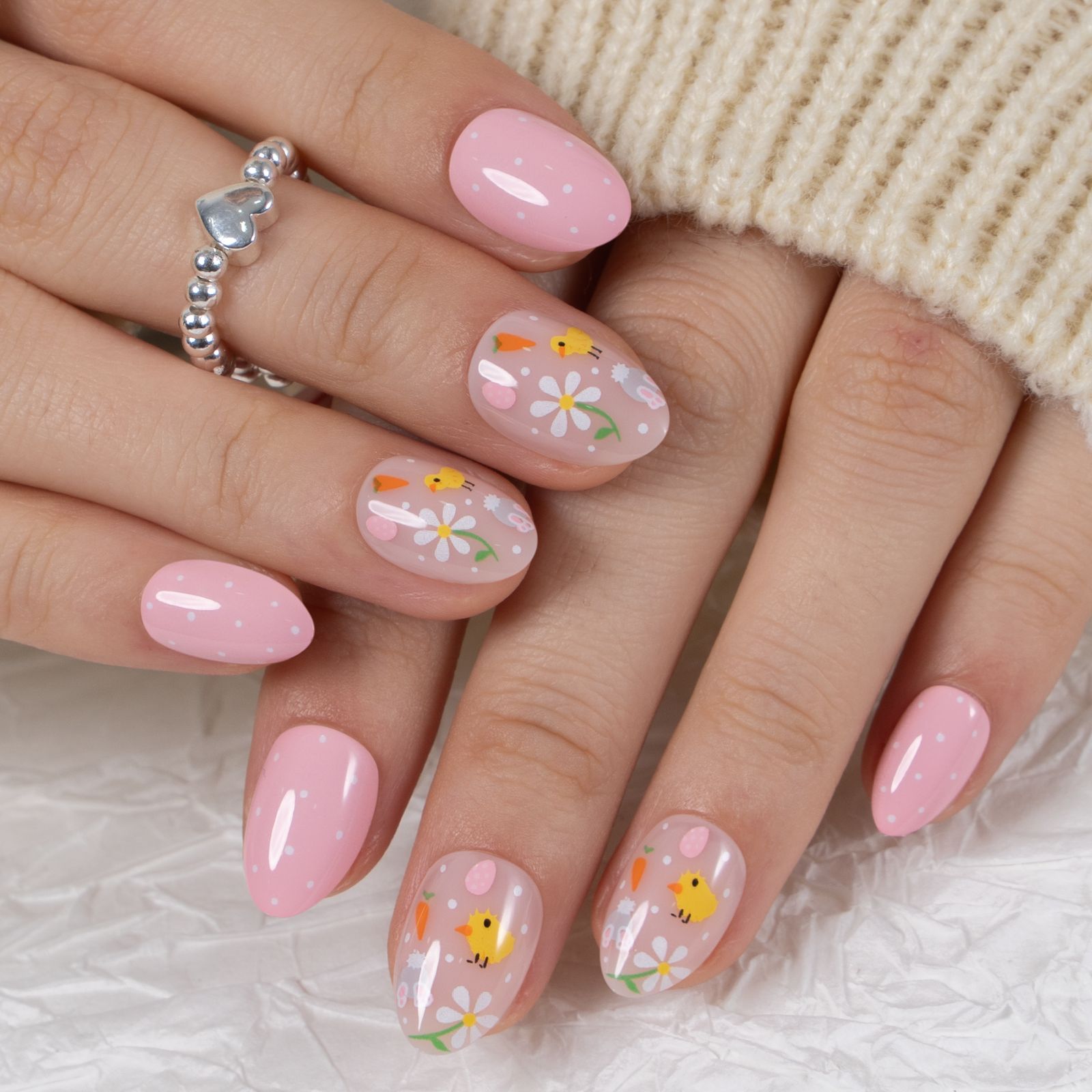 Floral and Chick Accent Almond Nails Floral and Chick Accent Almond Nails — Short Floral Nails 2027