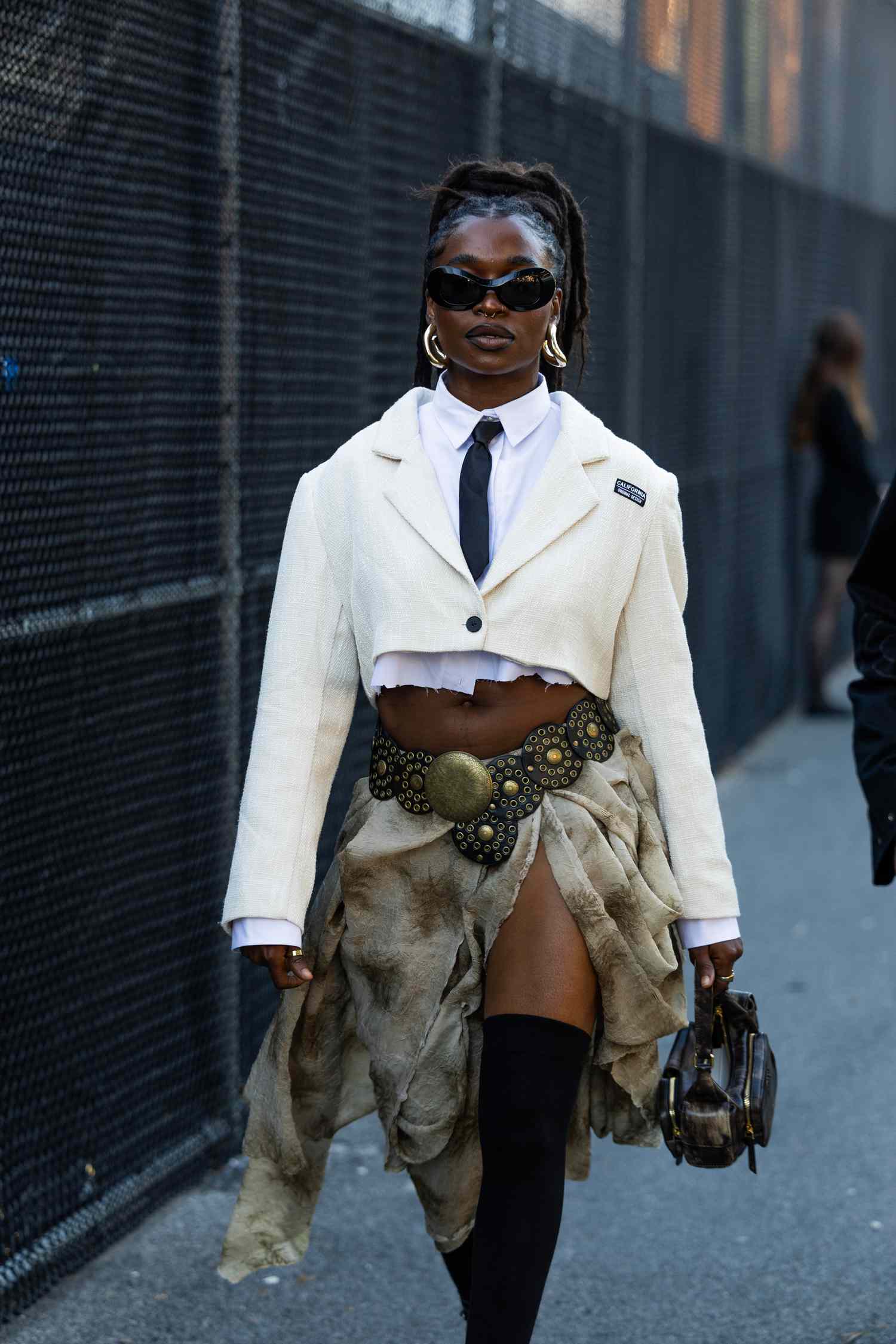 Blazer, Tie, and Distressed Skirt with an Ornate Western Belt Blazer, Tie, and Distressed Skirt with an Ornate Western Belt — Western Belt Outfits 2027