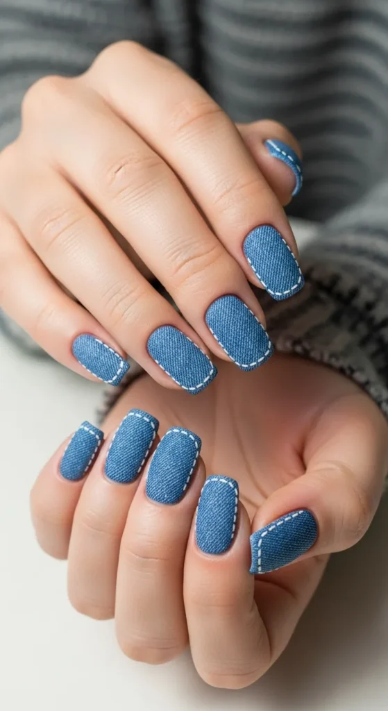 Denim French Tips with Stitching Denim French Tips with Stitching — Denim Nails 2027