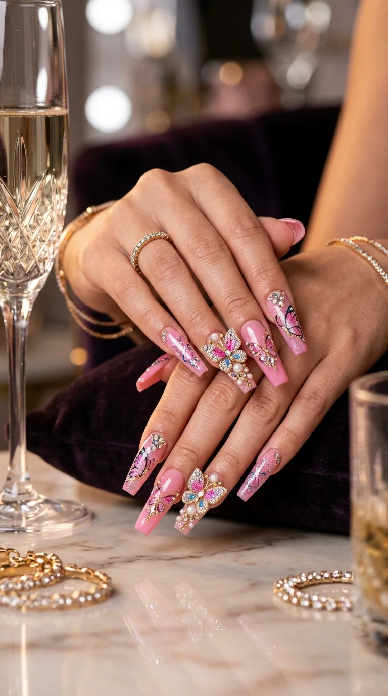 Pastel Rainbow Butterfly Garden Coffin Nails Pastel Rainbow Butterfly Garden Coffin Nails — Short Butterfly Coffin Nails 2027