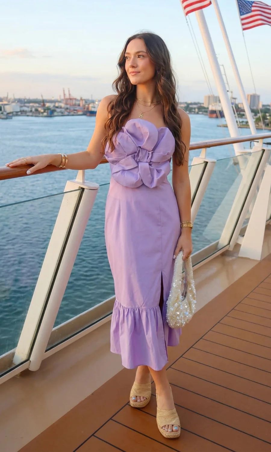 Lavender Strapless Midi with Floral Applique for a Playful Cruise Look Lavender Strapless Midi with Floral Applique for a Playful Cruise Look — Cruise Dinner Dress 2027