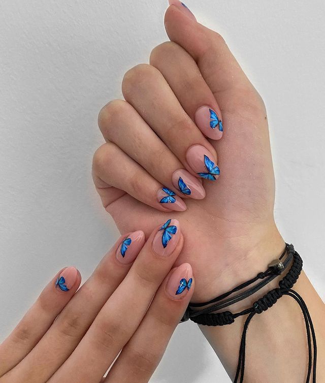 Long Stiletto Orange Yellow Red Butterfly Wings — Short Butterfly Almond Nails 2027