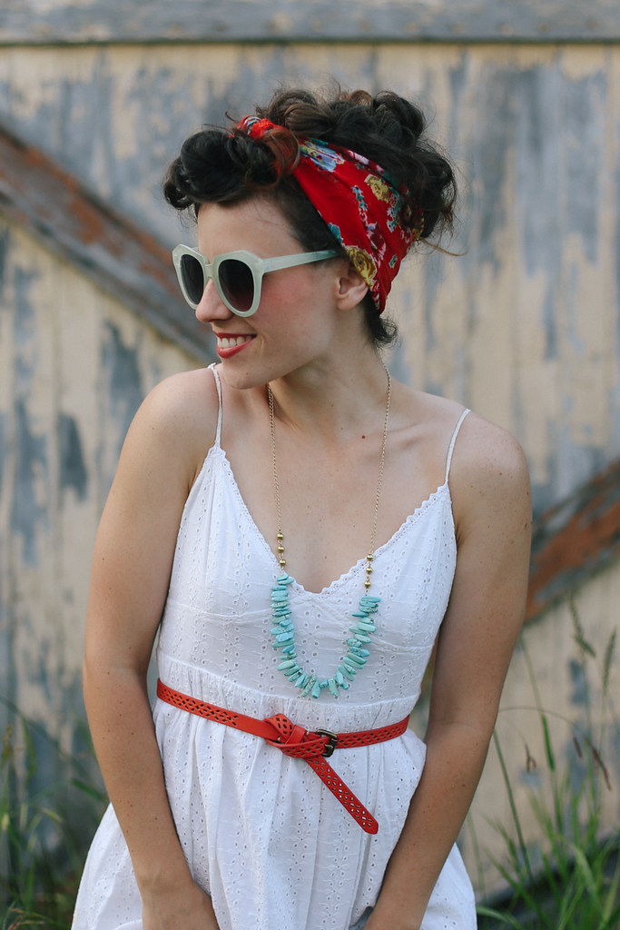 Rolled Updo With Red Floral Bandana Rolled Updo With Red Floral Bandana — Scarf Hairstyles 2027