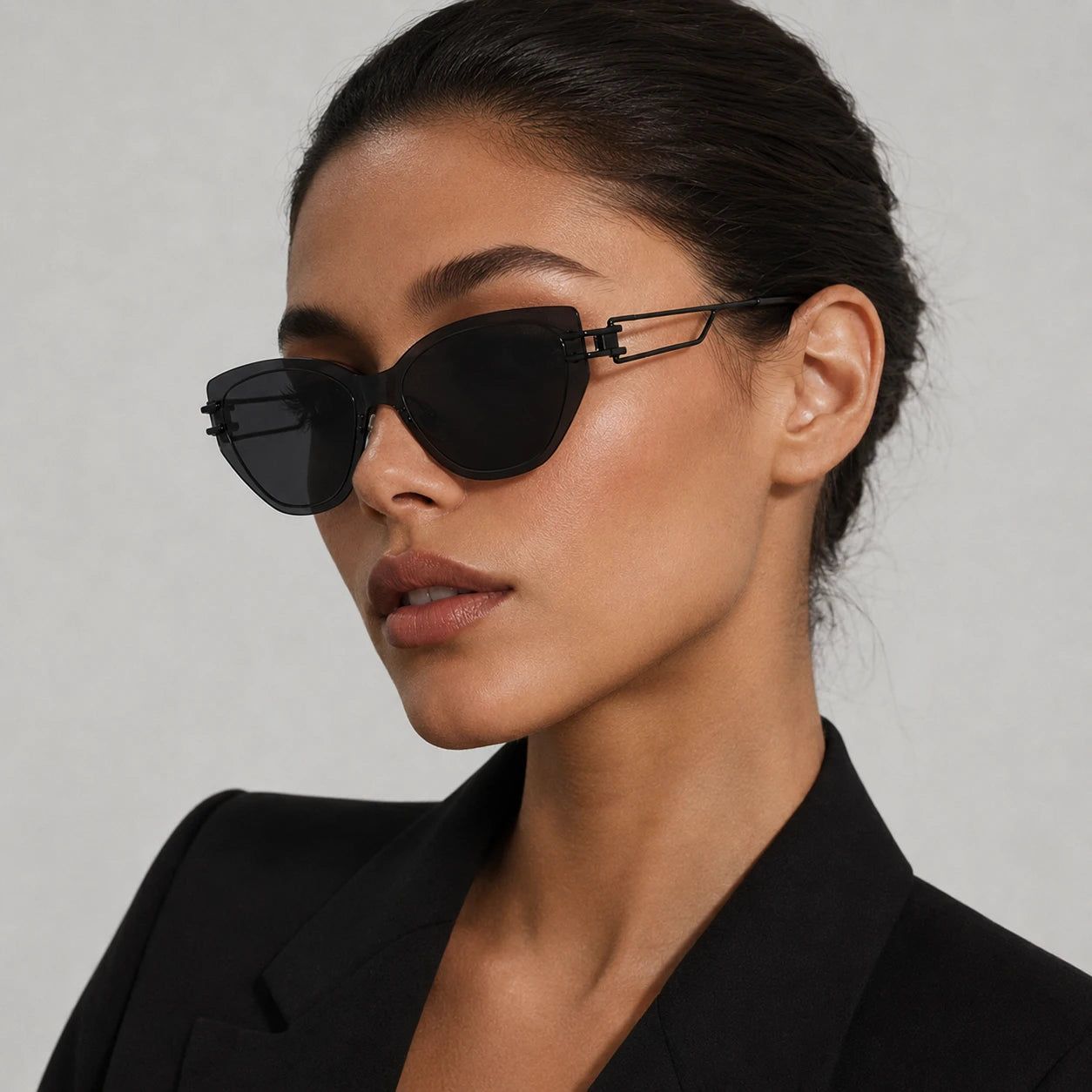 Sharp Black Cat Eyes with a Classic Blazer — Cat Eye Sunglasses Outfits 2027